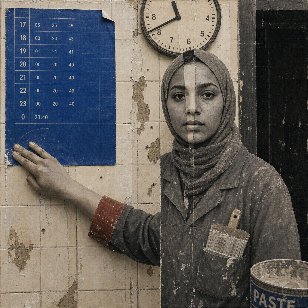 Amina Holds the Night Timetable Until the Paste Takes