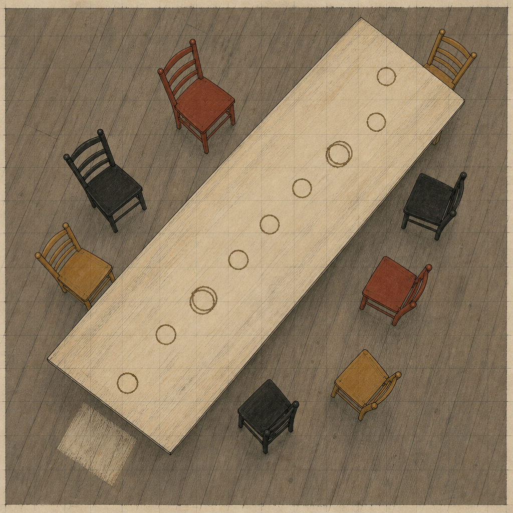 Nine Rings, Eight Chairs; the Floor Keeps the Ninth
