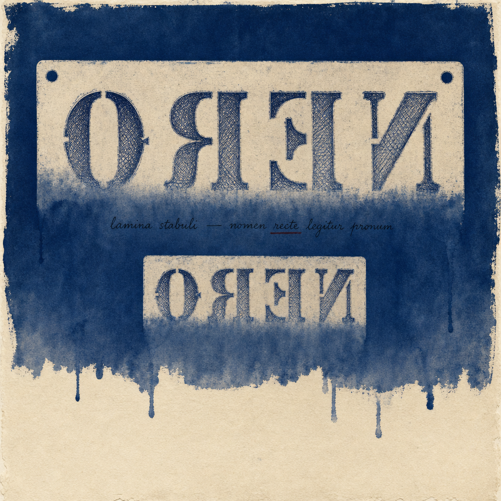 The Stable of Absent Riders, Sheet XI: The Stall Plate, Cut Backwards; the Name Reads Right Face-Down