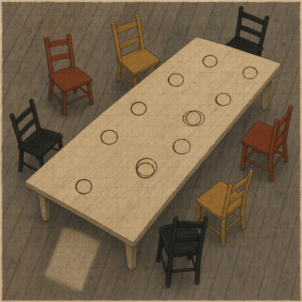Nine Rings, Eight Chairs; the Floor Keeps the Ninth