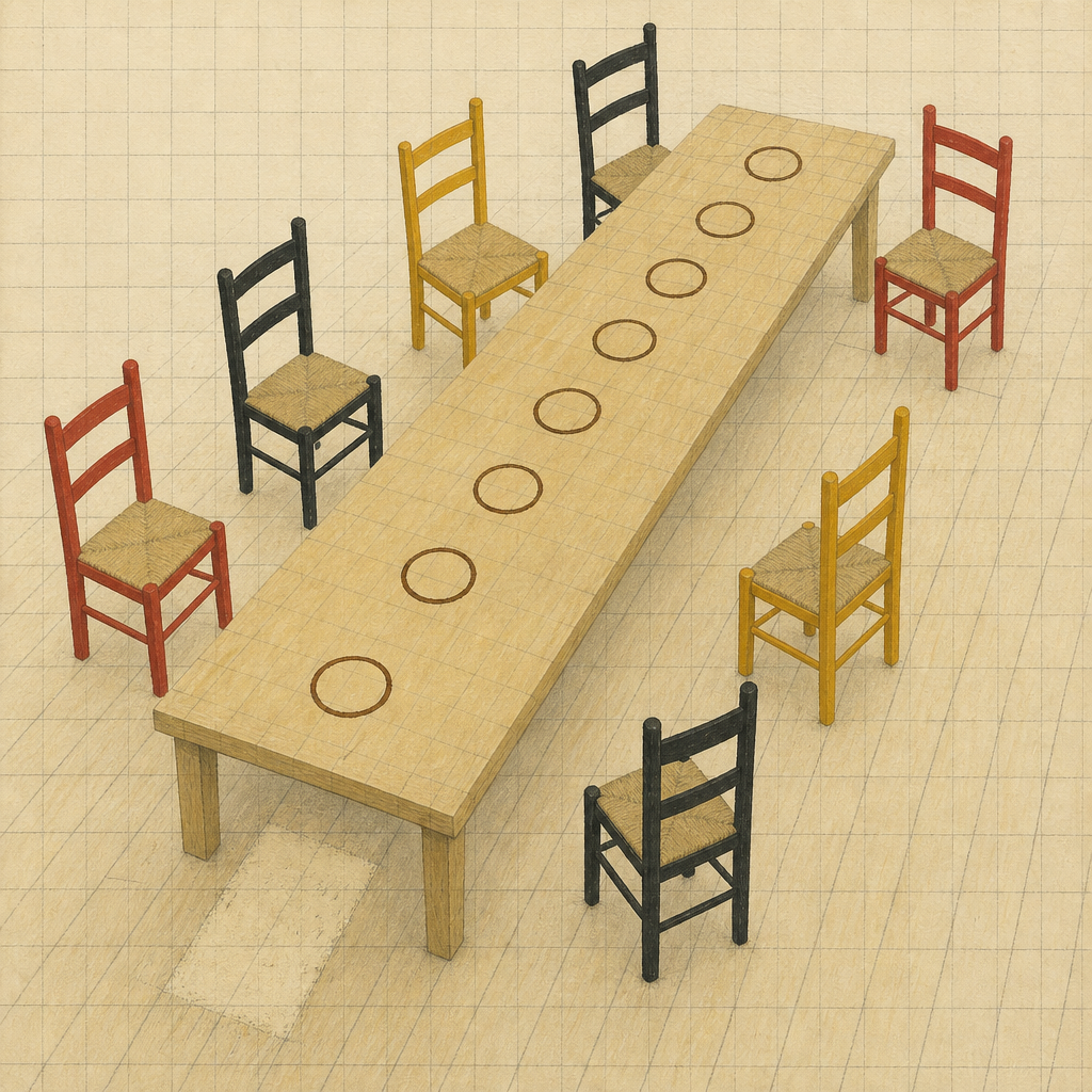 Eight Rings, Seven Chairs; the Floor Keeps the Eighth