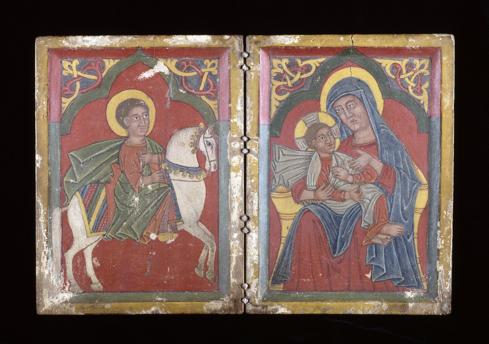 Diptych Icon with Saint George and the Virgin Mary and Infant Christ
